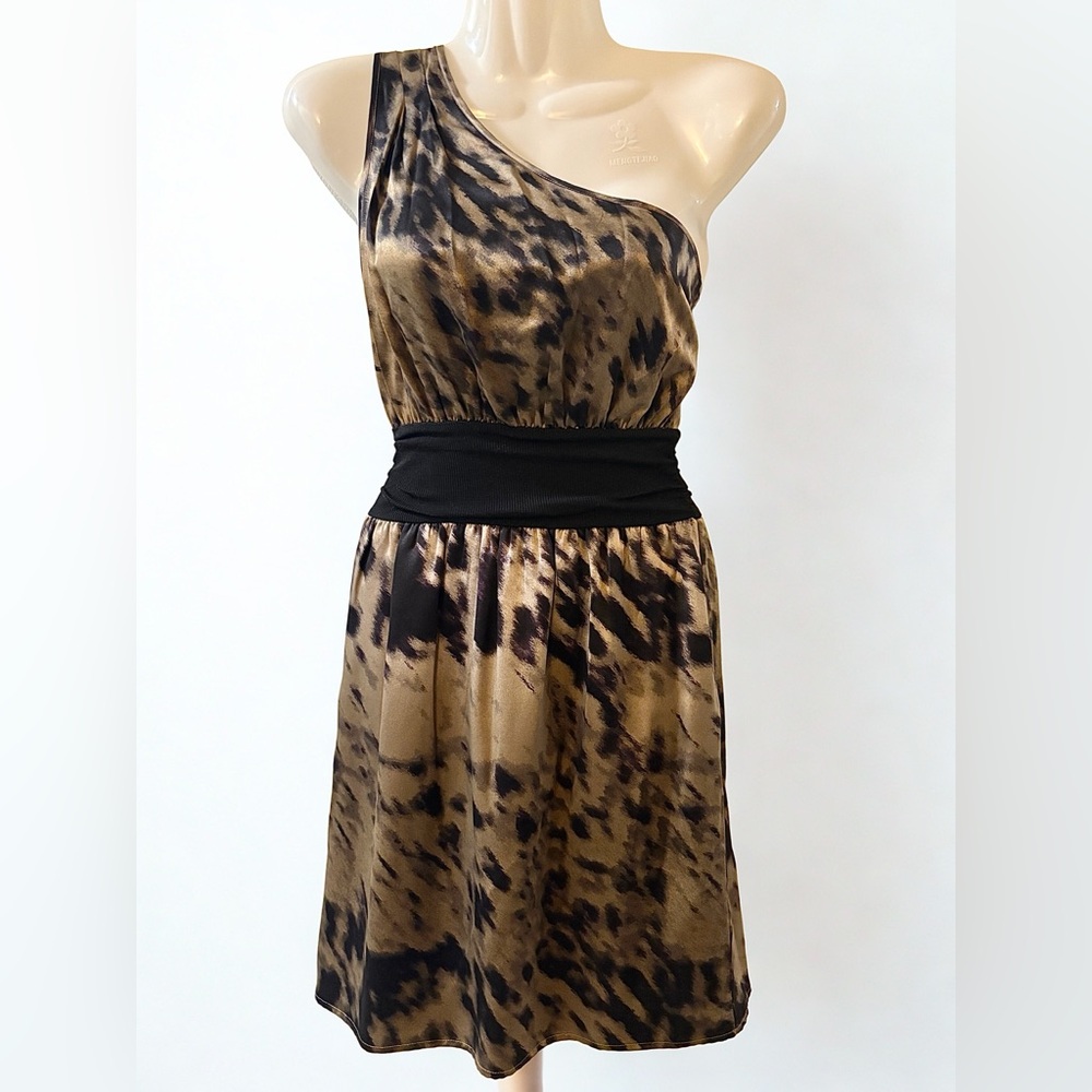 GUESS by Marciano One-Shoulder Silk Animal Print Dress